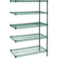 &eacute;tag&egrave;res robustes en treillis m&eacute;tallique au fini &eacute;poxy vert, Ensemble de Ajout, 5 Tablettes, 36" la x 74" h x 18" p Equipex