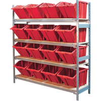 Wide Span Shelving with Jumbo Plastic Bins, Steel, Boltless, 800 lbs. Capacity, 66" W x 72" H x 18" D Equipex