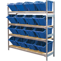 Wide Span Shelving with Jumbo Plastic Bins, Steel, Boltless, 800 lbs. Capacity, 66" W x 72" H x 18" D Equipex