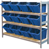 Wide Span Shelving with Jumbo Plastic Bins, Steel, Boltless, 800 lbs. Capacity, 66" W x 60" H x 18" D Equipex