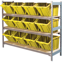 Wide Span Shelving with Jumbo Plastic Bins, Steel, Boltless, 800 lbs. Capacity, 66" W x 60" H x 18" D Equipex