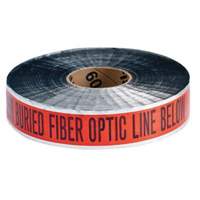 Ruban d'avertissement de danger souterrain Fiber Optic Line Identoline, 2" la x 1000' lo, Noir/orange Equipex