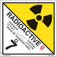 &eacute;tiquettes d'exp&eacute;dition TMD, Classe 7, Radioactif II, Papier Equipex