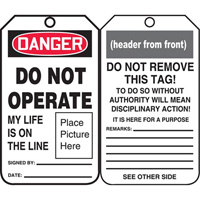 Safety Tags, Plastic, 3-3/8" W x 5-3/4" H, English Equipex