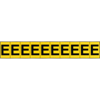 Rep&egrave;res adh&eacute;sifs &agrave; lettres individuelles, E, 1" h, Noir sur jaune Equipex