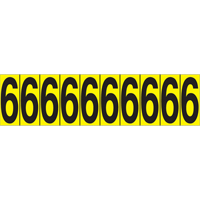Rep&egrave;res adh&eacute;sifs &agrave; chiffres individuels, 6, 1-15/16" h, Noir sur jaune Equipex
