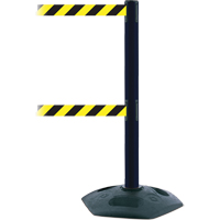 Poteau robuste &agrave; ligne double, Plastique, 38" h, Ruban Noir/Jaune, Longueur du ruban 7,5' Equipex