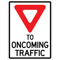 "Yield to Oncoming Traffic" Roll-Up Sign Traffic Sign, 36" x 48", Vinyl, English with Pictogram Equipex