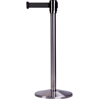 Free-Standing Crowd Control Barrier, Steel, 35" H, Black Tape, 7' Tape Length Equipex