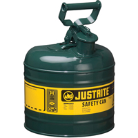 Safety Cans, Type I, Steel, 2 US gal., Green, FM Approved/UL/ULC Listed Equipex