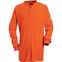 Flame-Resistant Long Sleeve Tagless Henley Shirts, Small, Orange Equipex