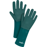 Double Dipped Green Gloves, 14" L, PVC, Cotton Jersey Inner Lining, 70-mil Equipex