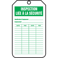 &eacute;tiquettes de s&eacute;curit&eacute; d'inspection et de contr&ocirc;le de l'&eacute;tat de l'&eacute;quipement, Papier cartonn&eacute;, 3-1/8" la x 5-7/8" h, Français Equipex