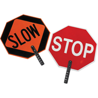 Panneau de signalisation &agrave; deux c&ocirc;t&eacute;s  Stop/Slow , 18" x 18", Plastique, Anglais avec pictogramme Equipex