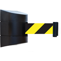 Tensabarrier&reg; Wall Mounted Units, Plastic, Magnetic Mount, 15', Black and Yellow Tape Equipex