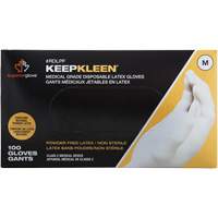 Gants jetables de calibre examen m&eacute;dical KeepKleen, Grand, Latex, 5 mils, Sans poudre, Blanc, Classe 2 Equipex