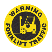 Panneau de signalisation au sol  Warning Forklift Traffic , Adh&eacute;sif, Anglais avec pictogramme Equipex