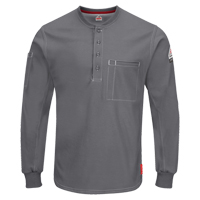 Excel FR&reg; Long Sleeve Henley Shirts, Small, Grey Equipex