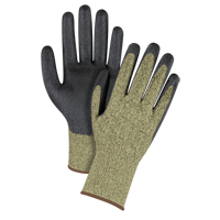 Gants &eacute;lastiques sans coutures r&eacute;sistants &agrave; la coupe noir & jaune, Taille Grand/9, Calibre 13, Rev&ecirc;tement Mousse de nitrile, Enveloppe en Aramide, ASTM ANSI niveau A6 Equipex