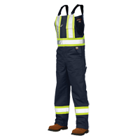 Unlined Safety Overalls, Poly-Cotton, Large, Navy Blue Equipex