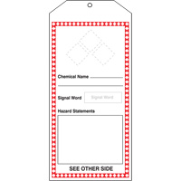 GHS Jumbo Tags, Cardstock, 3-7/8" W x 8-1/2" H, English Equipex