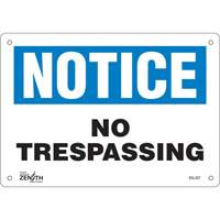 "No Trespassing" Sign, 7" x 10", Aluminum, English Equipex