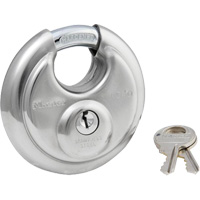 Shrouded Disc Padlock, Silver, Keyed Different, Stainless Steel, 2-3/4" Width Equipex