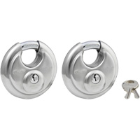 Shrouded Disc Padlocks, Silver, Keyed Alike, Stainless Steel, 2-3/4" Width Equipex