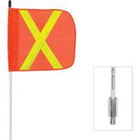 Fanion &agrave; tige en fibre de verre non aliment&eacute; Safety Whip, Fixation Filet&eacute;, Hauteur 6', Orange avec X r&eacute;fl&eacute;chissant Equipex