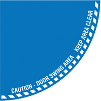 Signalisation au sol ?Caution? (attention) pour porte battante en quart de cercle, Adh&eacute;sif, Anglais avec pictogramme Equipex