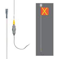 Tiges de s&eacute;curit&eacute; tout-temps de s&eacute;rie lourde avec lumi&egrave;re DEL constante Safety Whip, Fixation Ressort, Hauteur 5', Orange avec X r&eacute;fl&eacute;chissant Equipex