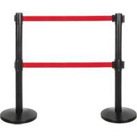 Barri&egrave;re pour le contr&ocirc;le des foules &agrave; courroie double, Acier, 35" h, Ruban Rouge, Longueur du ruban 7' Equipex