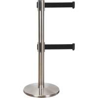 Barri&egrave;re pour le contr&ocirc;le des foules &agrave; courroie double, Acier, 35" h, Ruban Noir, Longueur du ruban 7' Equipex