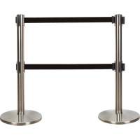 Barri&egrave;re pour le contr&ocirc;le des foules &agrave; courroie double, Acier, 35" h, Ruban Noir, Longueur du ruban 7' Equipex