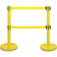 Barri&egrave;re pour le contr&ocirc;le des foules &agrave; courroie double, Acier, 35" h, Ruban Jaune, Longueur du ruban 7' Equipex