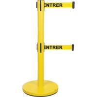 Barri&egrave;re pour le contr&ocirc;le des foules &agrave; courroie double, Acier, 35" h, Ruban Jaune, Longueur du ruban 7' Equipex