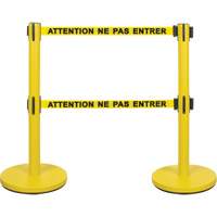Barri&egrave;re pour le contr&ocirc;le des foules &agrave; courroie double, Acier, 35" h, Ruban Jaune, Longueur du ruban 7' Equipex