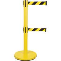 Barri&egrave;re pour le contr&ocirc;le des foules &agrave; courroie double, Acier, 35" h, Ruban Noir/Jaune, Longueur du ruban 7' Equipex