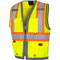 6673 Veste d'arpenteur au dos en maille avec fermeture &agrave; glissi&egrave;re, Jaune lime haute visibilit&eacute;, Petit, Polyester Equipex