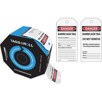 Danger Barricade Tags, Cardstock, 3" W x 6-1/4" H, English Equipex