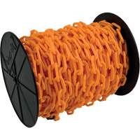 Chaîne de s&eacute;curit&eacute; en plastique robuste, Orange, Maillon de 2", 100' de long Equipex