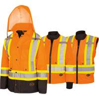 5020BBW Women's  7-in-1 Waterproof Jacket with Hood, Polyester/Polyurethane, High Visibility Orange, X-Small Equipex
