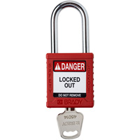 Velocity Lockout Padlock, Red, Keyed Different, Nylon, 1-1/2" Width Equipex