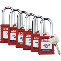 Velocity Lockout Padlocks, Red, Keyed Different, Nylon, 1-1/2" Width Equipex