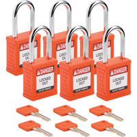Velocity Lockout Padlocks, Orange, Keyed Different, Nylon, 1-1/2" Width Equipex