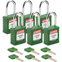 Velocity Lockout Padlocks, Green, Keyed Different, Nylon, 1-1/2" Width Equipex