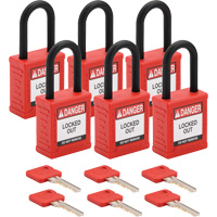 Velocity Lockout Padlocks, Red, Keyed Alike, Nylon, 1-1/2" Width Equipex