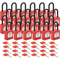 Velocity Lockout Padlocks, Red, Keyed Different, Nylon, 1-1/2" Width Equipex