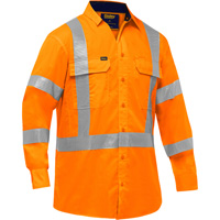 Bisley&reg; X-Back Long Sleeve Work Shirt with X-Airflow, Poly-Cotton, Small, High Visibility Orange Equipex
