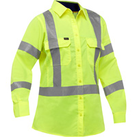 Bisley&reg; X-Back Women's Long Sleeve Work Shirt with X-Airflow, Poly-Cotton, Small, High Visibility Lime-Yellow Equipex